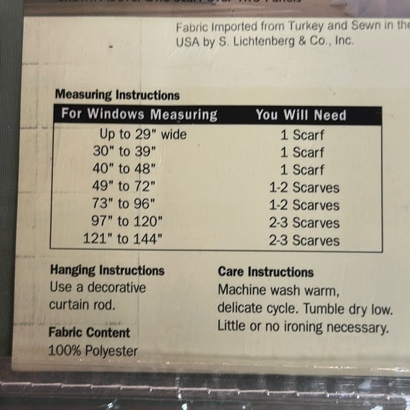 S. Lichtenberg & Co., Inc. Roma Scarf Sheer Window Scarf Sage New in Bag - Picture 5 of 6